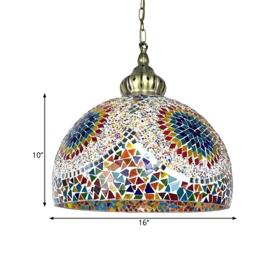 1 Light Dome Hanging Lighting Traditional Blue/Green Stained Glass Ceiling Pendant Lamp