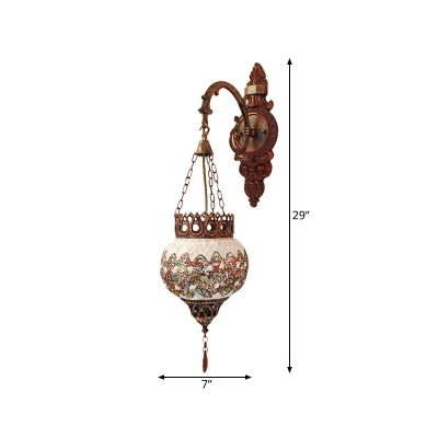 1 Light Lantern Sconce Lighting Traditional Copper Stained Glass Wall Mounted Lamp Fixture