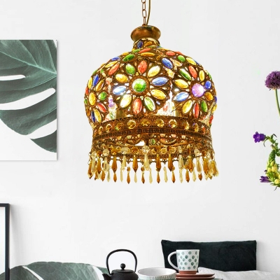 3 Bulbs Metal Chandelier Pendant Light Vintage Brass Dome Living Room Down Lighting