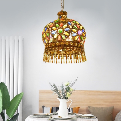 3 Bulbs Metal Chandelier Pendant Light Vintage Brass Dome Living Room Down Lighting