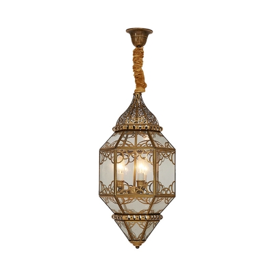 3 Heads Metal Chandelier Lamp Traditional Brass Carved Restaurant Suspended Lighting Fixture
