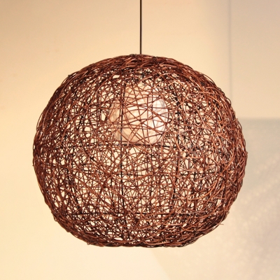 Asian 1 Head Pendant Light Coffee Global Ceiling Suspension Lamp with Rattan Shade