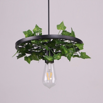 Bare Bulb Restaurant Pendant Lighting Industrial Metal 1 Bulb Green Plant LED Hanging Light