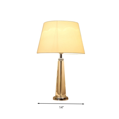 Beige 1 Light Table Lamp Traditionalist Clear Crystal Barrel Nightstand Light with Fabric Shade