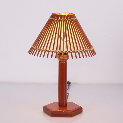 Conical Bamboo Task Light Asia 1 Head Red Brown Small Desk Lamp with Wood Hexagon Base