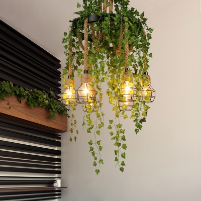Exposed Bulb Metal Chandelier Lighting Industrial 6 Lights Restaurant LED Ceiling Lamp in Black