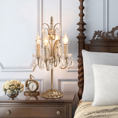 French Table Lamp 4 Light Crystal Chandelier Table Lamp Girls Bedroom Lamp in Antique White/Champagne Silver