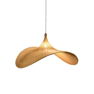 Hat Bamboo Pendant Lamp Asian 1 Head Flaxen Hanging Ceiling Light for Dining Room