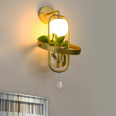Industrial Globe Sconce Light Fixture 1 Bulb Metal LED Plant Wall Mounted Lamp in Gold with Crystal Accent