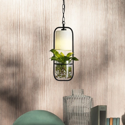 Industrial Plant Deco Pendant Light Kit 1 Head Metal Hanging Light Fixture in Black