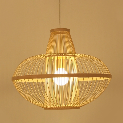 Japanese 1 Head Pendant Lighting Wood Jar Ceiling Suspension Lamp with Bamboo Shade