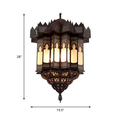 Metal Black Chandelier Lighting Lantern 3 Heads Traditional Ceiling Suspension Lamp