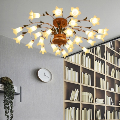 Metal Blossom Ceiling Lighting Traditional 25 Heads Living Room LED Semi Flush Mount Light Fixture in Brass