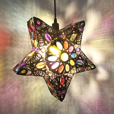 Pentagram Restaurant Pendant Lighting Decorative Metal 1 Bulb Black/Red/Yellow Ceiling Suspension Lamp