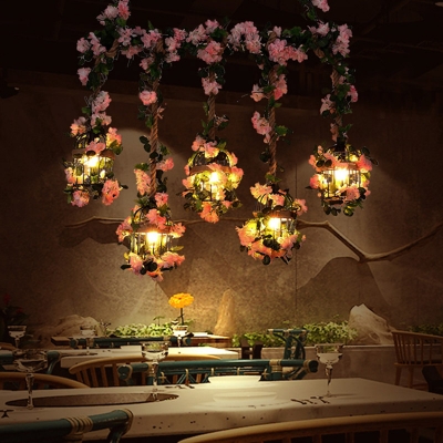 Pink/Light Pink Bulb Island Lighting Fixture Industrial Metal 5 Heads Restaurant Flower Ceiling Lamp