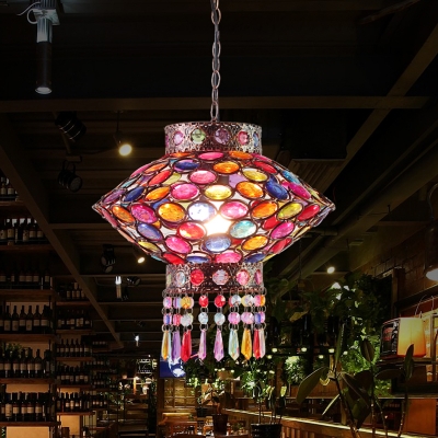 Rust 1 Bulb Ceiling Hang Fixture Traditional Metal Lantern Suspension Light for Restaurant