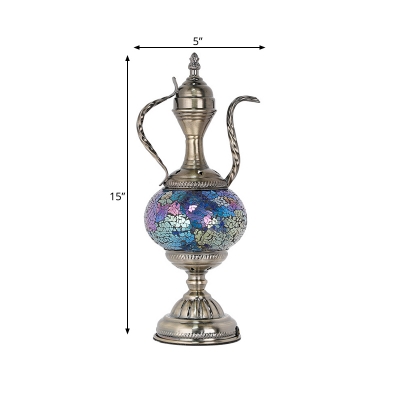 Teapot Shaped Bedroom Night Table Lamp Vintage Stained Glass 1 Bulb Pink/Purple/Blue and Purple Nightstand Light
