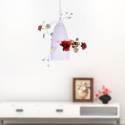 Traditional Elongated Dome Hanging Pendant 1 Head White Glass Down Lighting for Dining Room