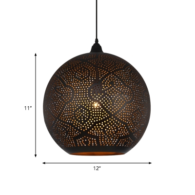 Traditional Spherical Down Lighting Metal 1 Head Ceiling Suspension Lamp in Black