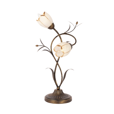 Traditionalist Bloom Nightstand Lamp 2 Bulbs Frosted White Glass Table Light in Brass