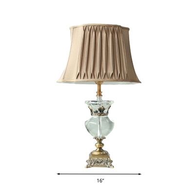 Urn Shape Bedroom Table Light Retro Beveled Crystal Prism 1 Bulb Light Brown Nightstand Lamp