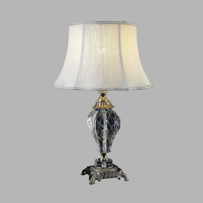 Vintage Paneled Bell Nightstand Lamp Single Bulb Beveled K9 Crystal Table Light in Cream Gray