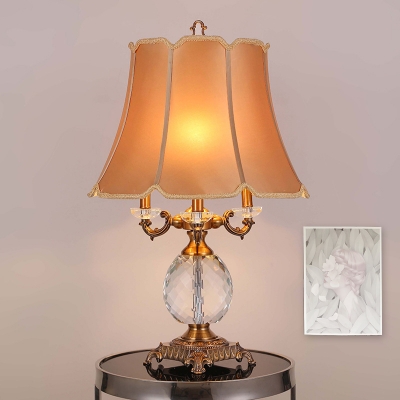 White/Beige Bell Table Lamp Antique Clear K9 Crystal 3 Heads Bedroom Nightstand Light