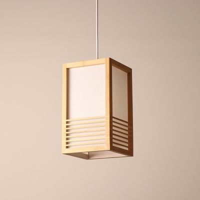 Wood Rectangle Hanging Light Asia 1 Head Beige Suspended Lighting Fixture for Restaurant