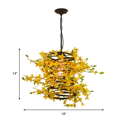 Yellow 1 Light Ceiling Pendant Retro Metal Blossom LED Drop Lamp for Restaurant