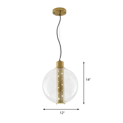 1 Bulb Bedroom Pendant Light Modernist Gold Ceiling Suspension Lamp with Globe Clear Glass Shade