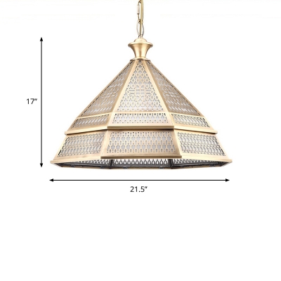 1 Bulb Wide Flare Pendant Light Decorative Metal Suspended Lighting Fixture in Brass