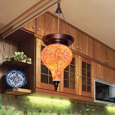 1 Light Suspension Pendant Traditional Teardrop Orange Red Stained Glass Hanging Light Kit