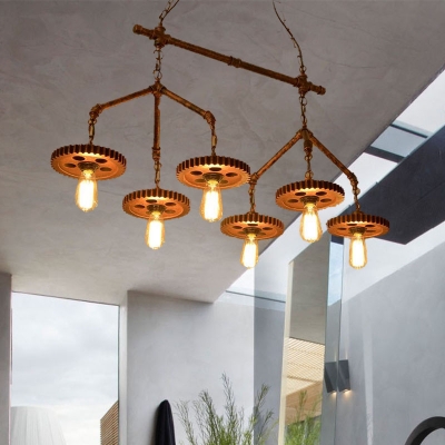 6 Lights Metal Island Lighting Industrial Rust Expose Bulb Dining Room Billiard Lamp