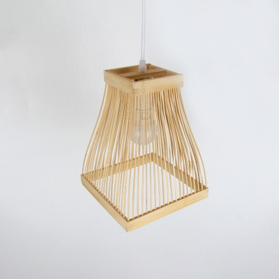 Bamboo Laser Cut Hanging Light Japanese 1 Head Suspended Lighting Fixture in Wood