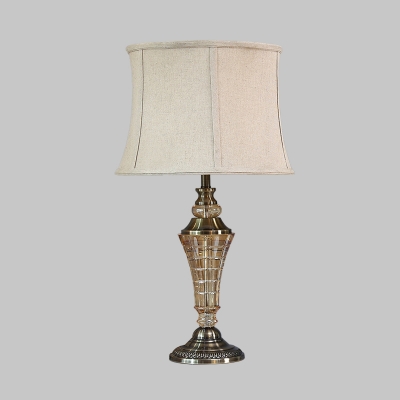 Beige Bell Nightstand Light Traditionalism Fabric 1 Light Study Room Table Lamp with Crystal Accent