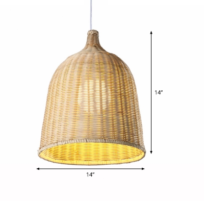 Bell Down Lighting Chinese Bamboo 1 Bulb Beige Ceiling Suspension Lamp, 12