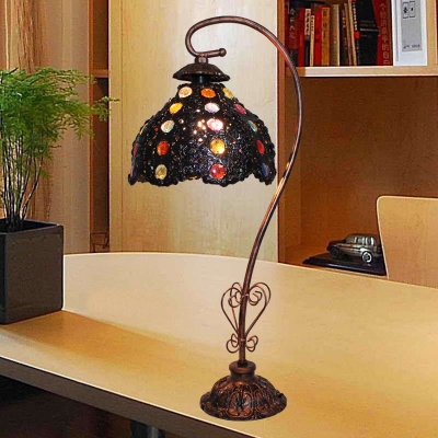 Black Scalloped Night Table Light Art Deco Metal 1 Bulb Study Room Nightstand Lighting