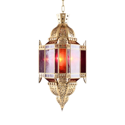 Brass Lantern Down Lighting Art Deco Metal 1 Bulb Living Room Pendant Light Fixture