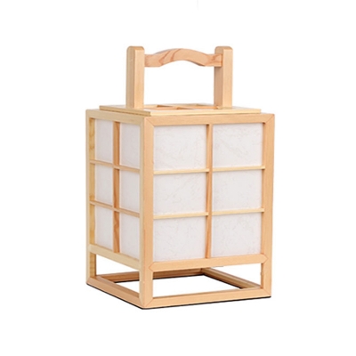 Chinese 1 Head Desk Light Beige Rectangular Task Lighting with Wood Shade for Teahouse