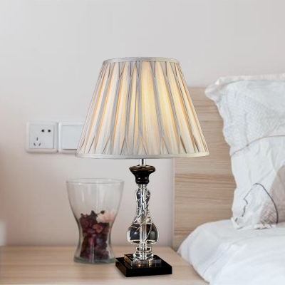 Cream Gray Barrel Nightstand Light Traditionalism Clear K9 Crystal 1 Light Living Room Table Lamp with Square Pedestal