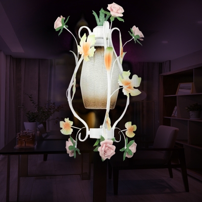 Elongated Dome White Glass Pendant Countryside 1 Bulb Restaurant LED Flower Suspension Lighting Fixture