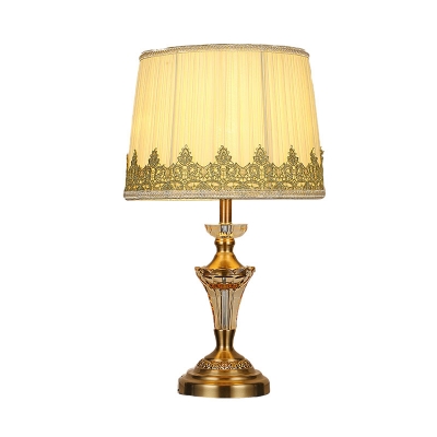 Fabric Beige Night Light Drum 1 Light Traditional Table Lamp with Clear K9 Crystal Accent