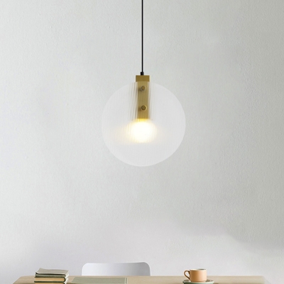 Frosted Glass Round Hanging Lighting Minimalism 1 Head Ceiling Suspension Lamp in Gold