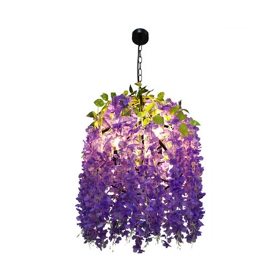 Industrial Global Chandelier Light Fixture 3 Lights Metal LED Flower Pendant Lamp in Purple
