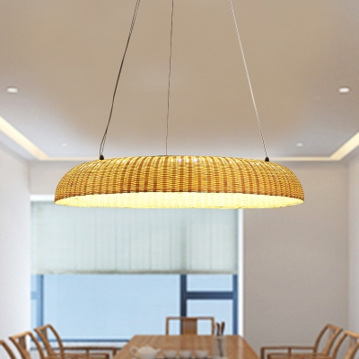Japanese Round Hanging Light Bamboo LED Ceiling Suspension Lamp in Beige for Teahouse