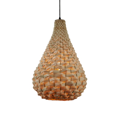 Jar Down Lighting Japanese Bamboo 1 Head Beige Ceiling Suspension Lamp, 8.5