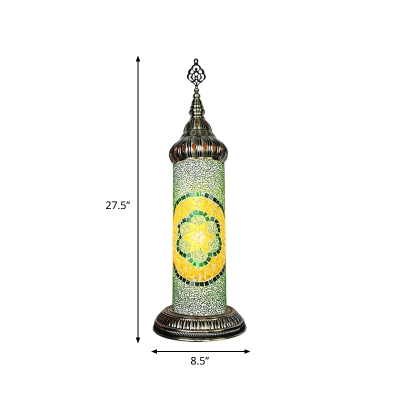 LED Tower Shaped Table Lighting Vintage Yellow/Blue/Green Stained Glass Nightstand Lamp for Bedroom