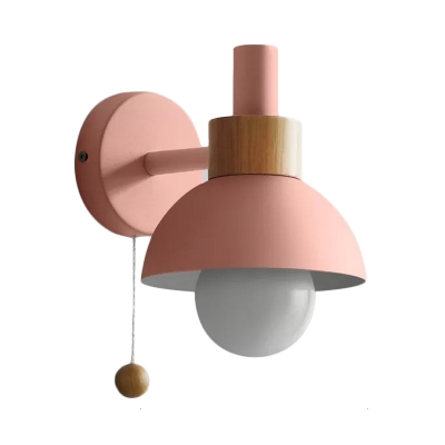 Macaron Bowl Wall Lighting Metal 1 Head Sconce Light Fixture in White/Green/Pink with Arm