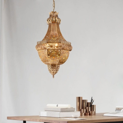 Metal Brass Empire Chandelier Basket 4 Heads Vintage Ceiling Pendant Light for Living Room