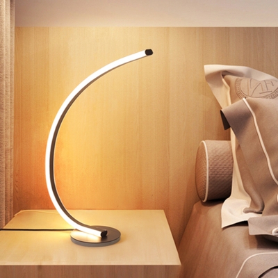Minimalist LED Task Lighting White/Coffee Bent Night Table Lamp with Bend Acrylic Shade, White/Warm Light